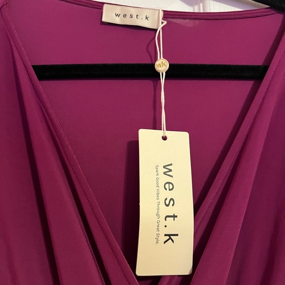 Purple Flutter Sleeve V-Neck Dress - Picture 2 of 5